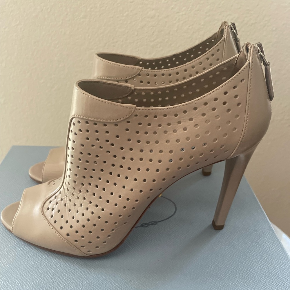 Prada Beige Perforated Ankle Booties - Picture 2 of 10